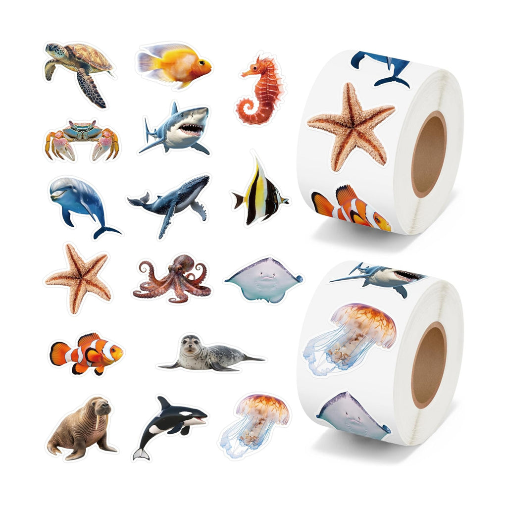 H1vojoxo Ocean Animals Sticker Rolls - 1000PCS Decorative Realistic Summer Sea Animal Fish Shark Stickers for Kids Under The Sea Stickers Sea Creature Sticker Labels for Laptop Scrapbook Water Bottle