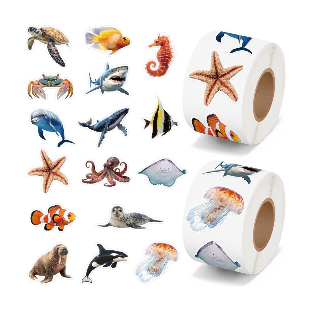 H1vojoxo Ocean Animals Sticker Rolls - 1000PCS Decorative Realistic Summer Sea Animal Fish Shark Stickers for Kids Under The Sea Stickers Sea Creature Sticker Labels for Laptop Scrapbook Water Bottle