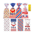 50 Pcs 4th of July Cellophane Treat Bags - 5" x 11" Patriotic Candy Bags with 60 Gold Twist Ties, Independence Day Goodie Bag for Cookies, Snacks, Party Favors & Gift Packaging (Red White and Blue)