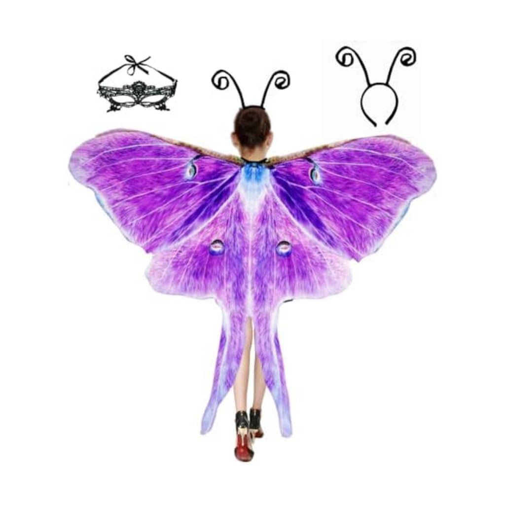 Halloween Butterfly Wings Costume for Womens, Moth Wings Butterfly Cape Adult Costume with Mask & Headband(3pcs)