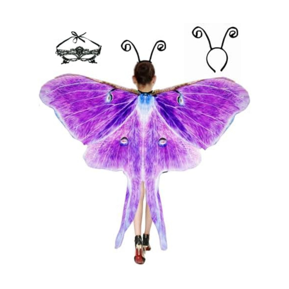 Halloween Butterfly Wings Costume for Womens, Moth Wings Butterfly Cape Adult Costume with Mask & Headband(3pcs)