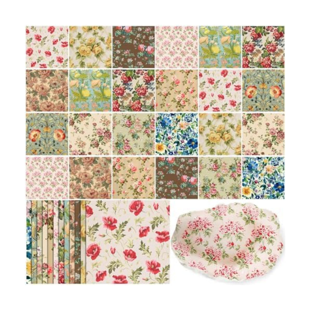 Tenceur 48 Pack 12 Style Vintage Fall Floral Napkins for Decoupage, 13 Inch