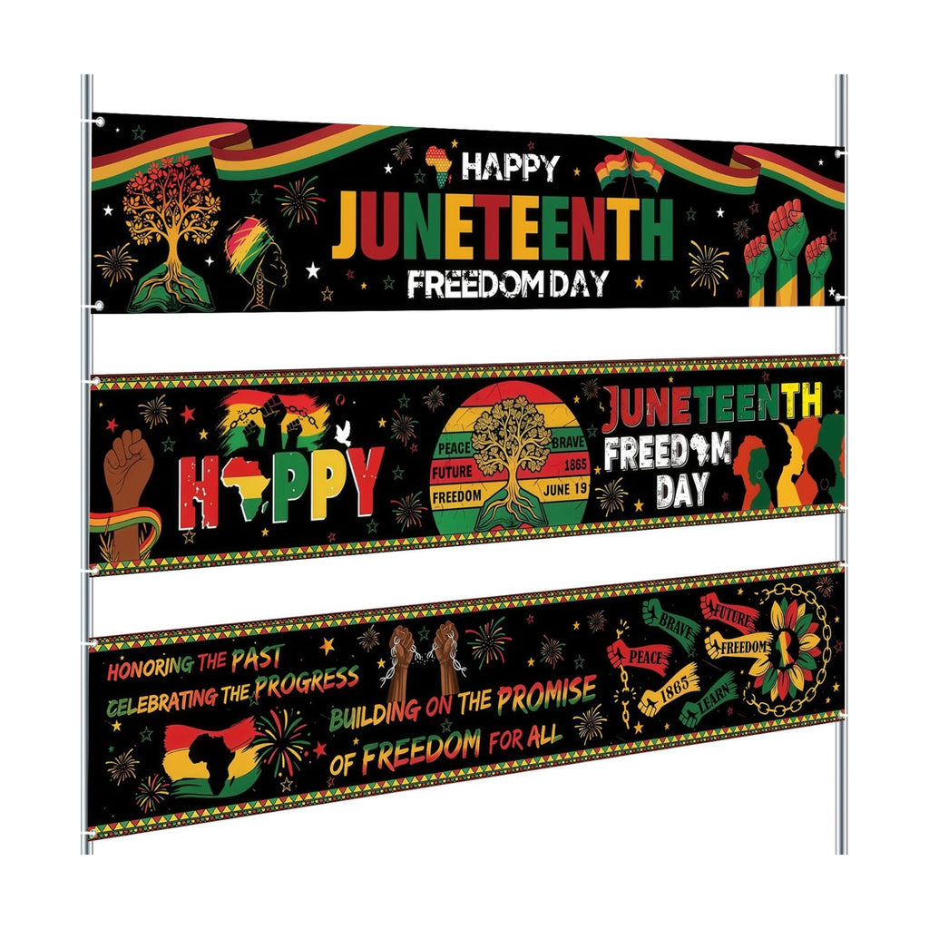 Remagr 3 Pcs Large Juneteenth Banner 98 x 18 Inch June 19th Outdoor Yard Sign Patriotic Juneteenth Party Decorations Backdrop for Africa American Independence Day Celebration Supplies