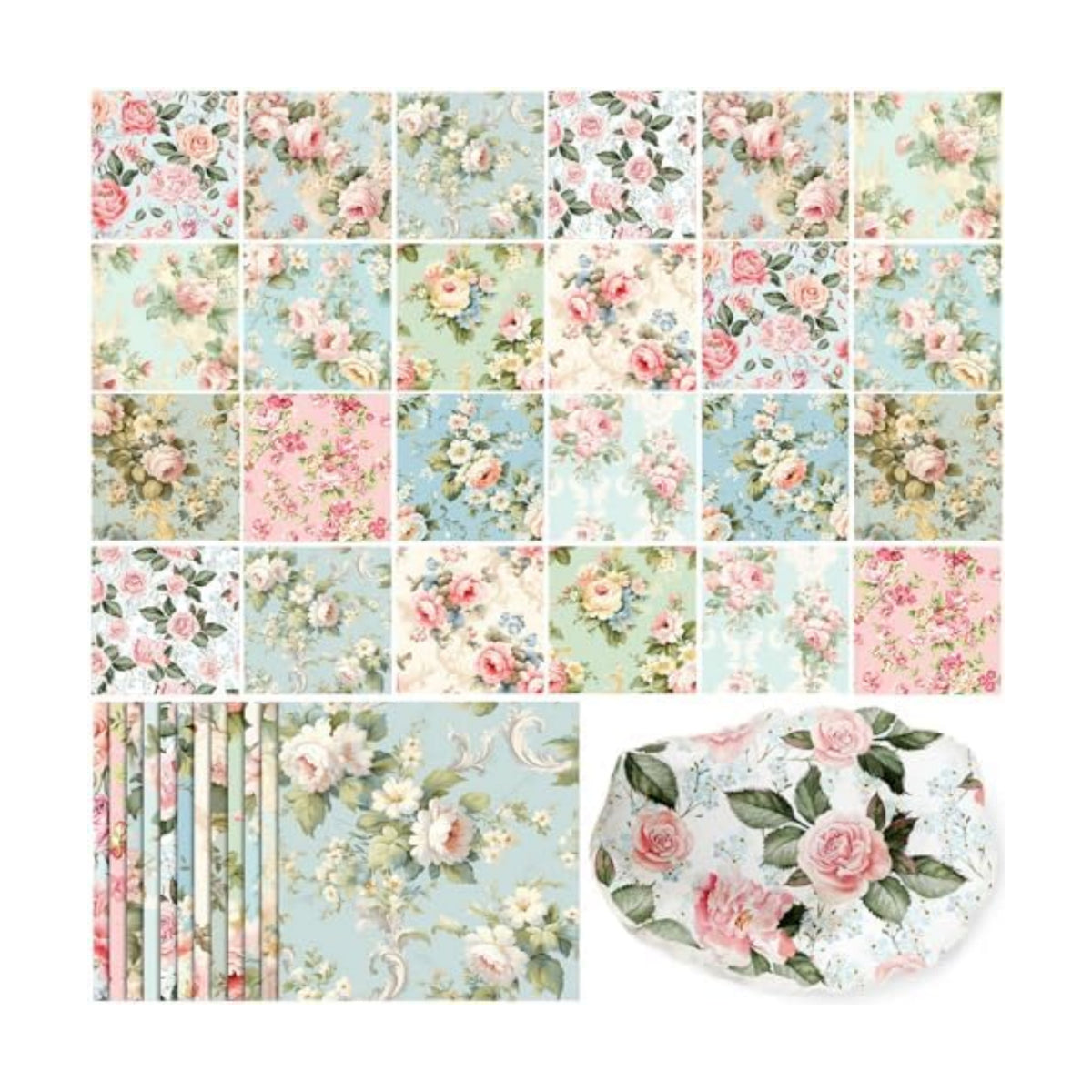 Tenceur 48 Pack 12 Style Vintage Floral Decoupage Paper Napkins, 13 inch