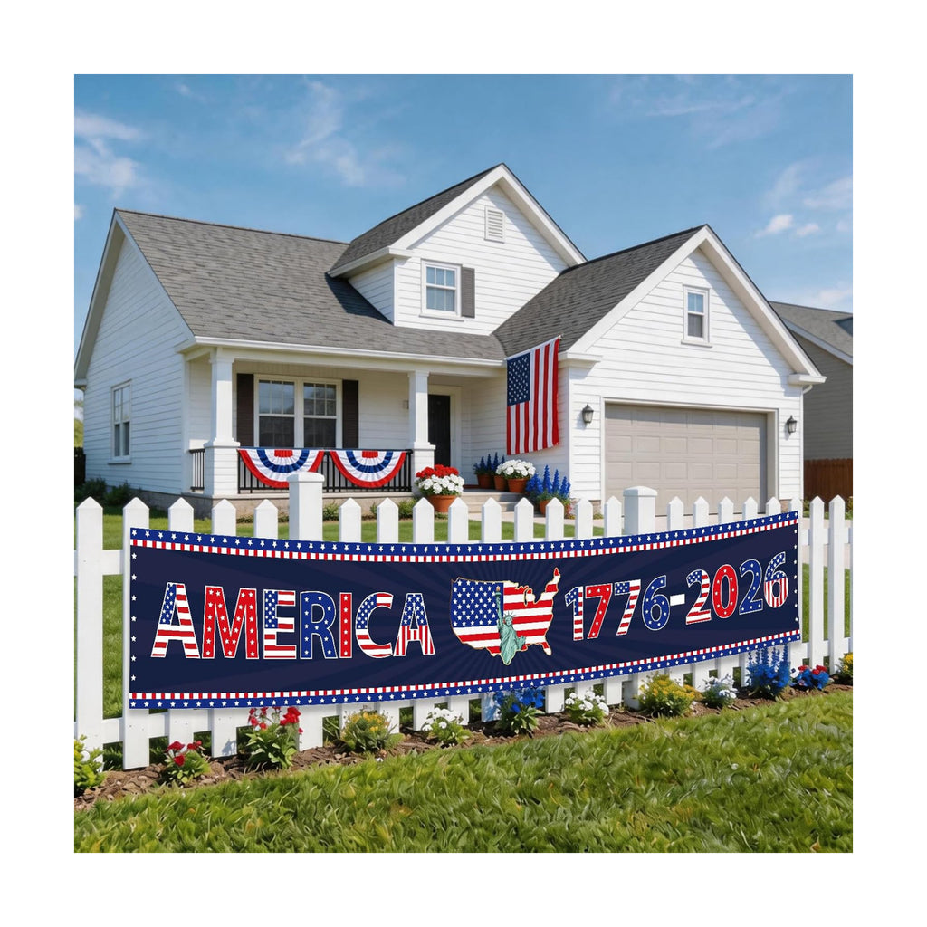 250th Anniversary America Banner Decorations, 1776-2026 USA 250th Birthday Yard Flag Party Supplies, 4th of July Patriotic Banner with Grommets for Home Outdoor Indoor Party Decor