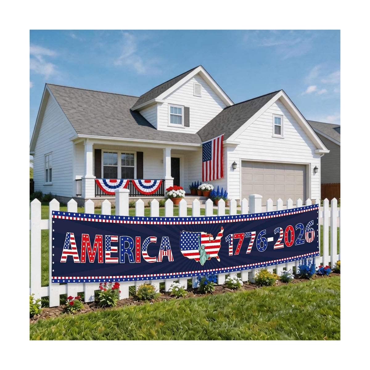 250th Anniversary America Banner Decorations, 1776-2026 USA 250th Birthday Yard Flag Party Supplies, 4th of July Patriotic Banner with Grommets for Home Outdoor Indoor Party Decor