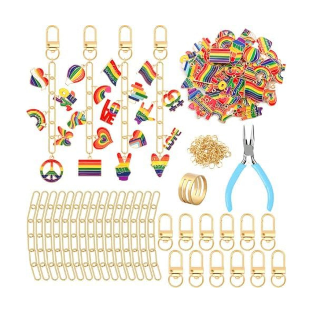 AUGSUN 189Pcs Pride Keychain Making Kit LGBT Rainbow DIY Keychain Craft