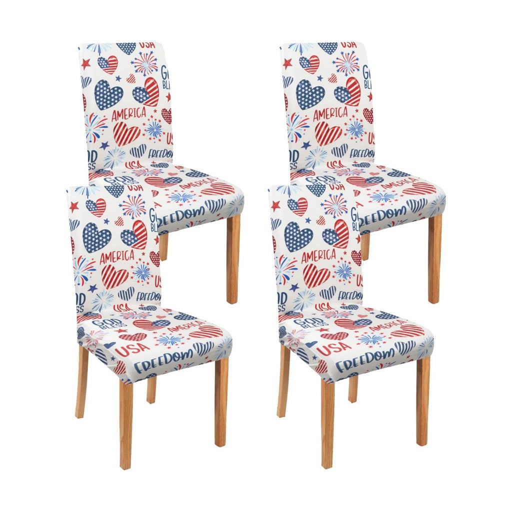 Independence Day Dining Room Chair Covers Set of 4,4th of July Fireworks Hearts Dining Chair Cover,Stretchy Removable Washable Dining Chair Cover,Suitable for 4th of July Kitchen Dining Room Decor