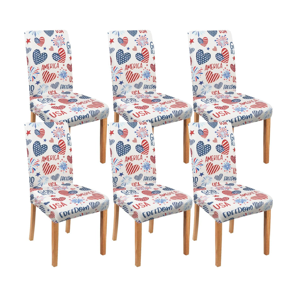 Independence Day Dining Room Chair Covers Set of 6,4th of July Fireworks Hearts Dining Chair Cover,Stretchy Removable Washable Dining Chair Cover,Suitable for 4th of July Kitchen Dining Room Decor