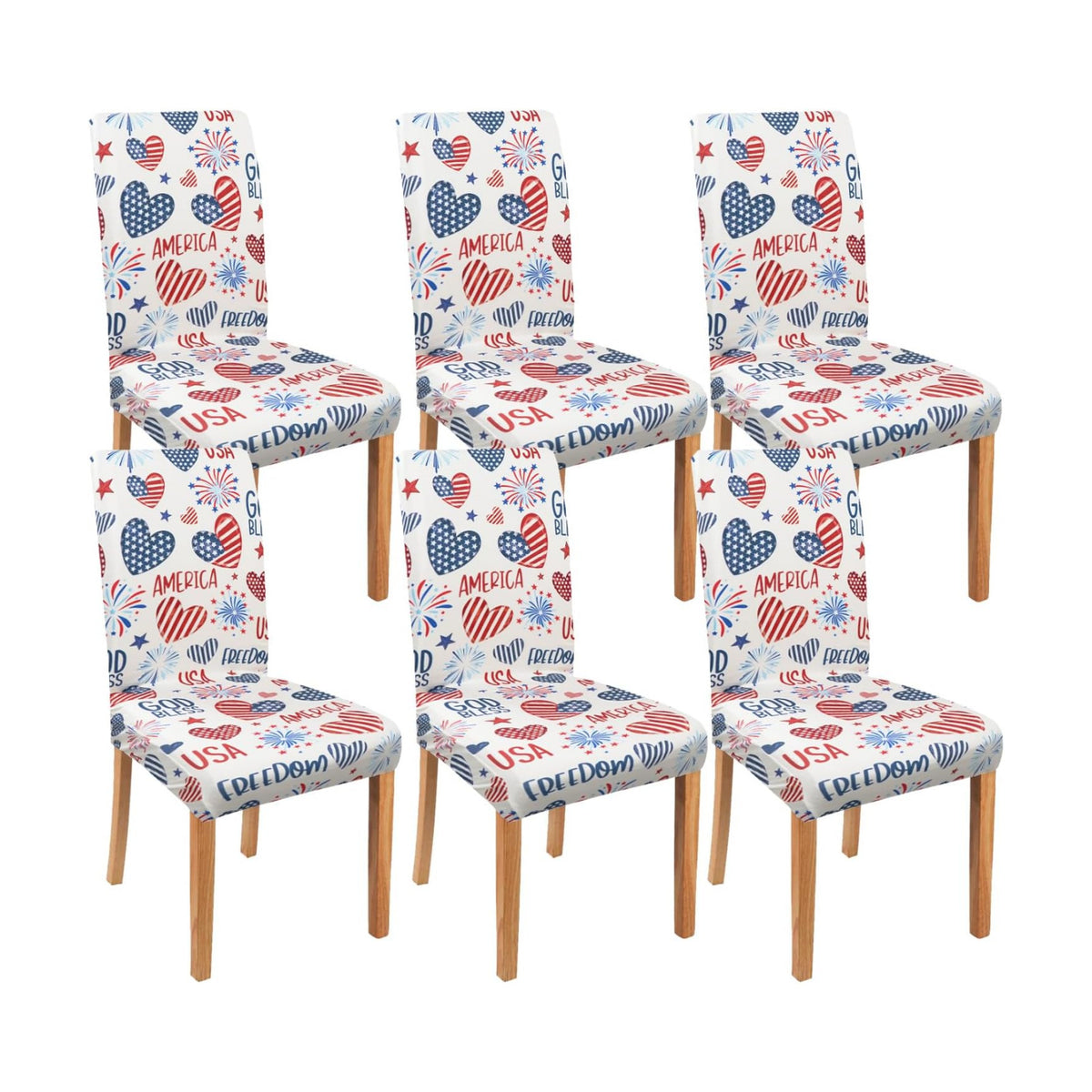 Independence Day Dining Room Chair Covers Set of 6,4th of July Fireworks Hearts Dining Chair Cover,Stretchy Removable Washable Dining Chair Cover,Suitable for 4th of July Kitchen Dining Room Decor