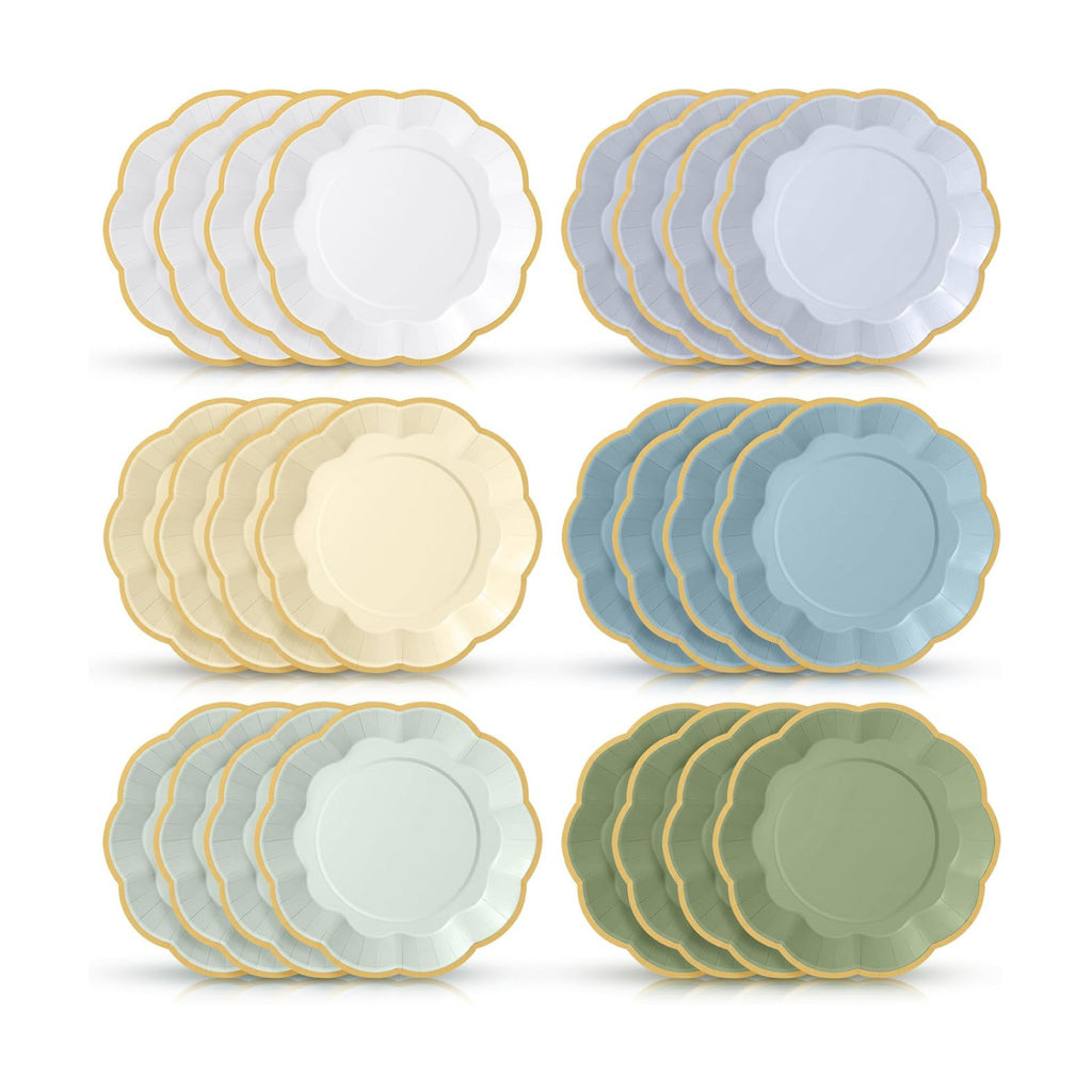 72 Pcs Boy Baby Shower Paper Plates 9 Inch Sage Green Blue Gradient Scalloped Paper Disposable Dinner Dessert Plates for One Silly Goose Birthday Wedding Bridal Party Supplies, 6 Colors