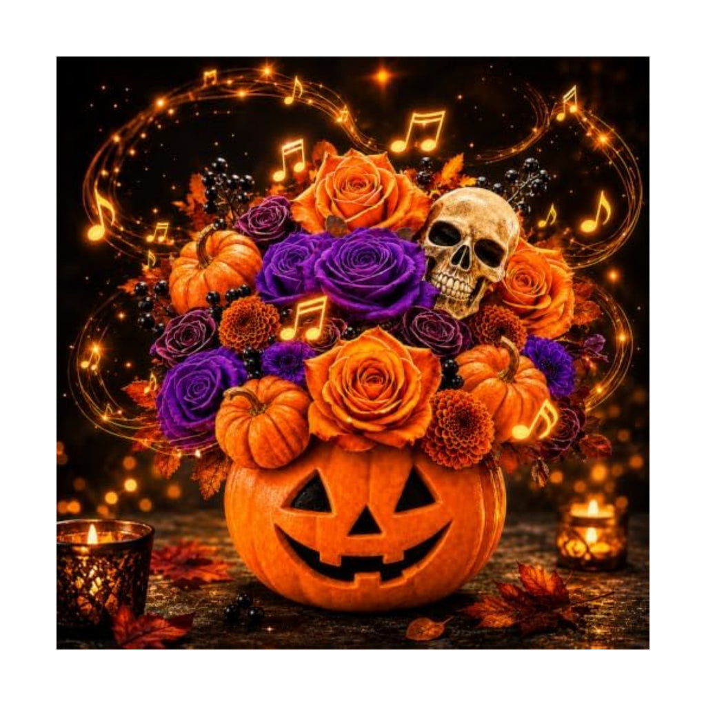 APOTODITO Halloween Bouquet Card with Music and Lights, Halloween Card with Skeleton, Halloween Gifts for Men, Women, Spooky Musical Greeting Card