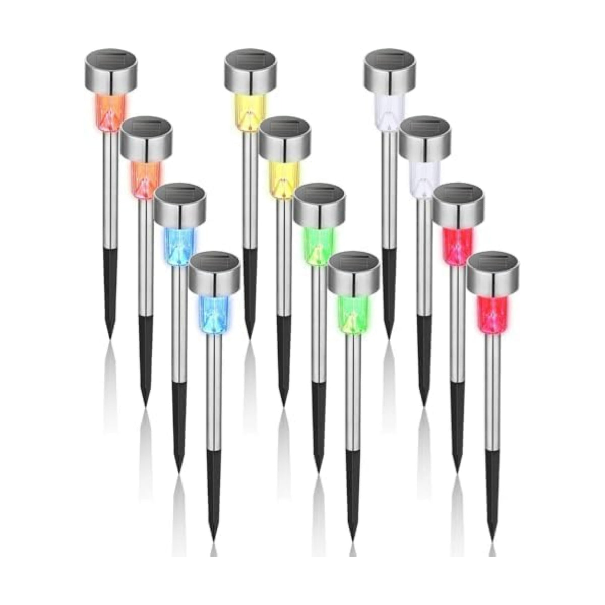 GIGALUMI Solar Garden Lights Outdoor, 12 Pack 6-Color, IP65 Waterproof Decorative Pathway Lights, Stainless Steel LED Landscape Lighting for Yard, Lawn, Walkway