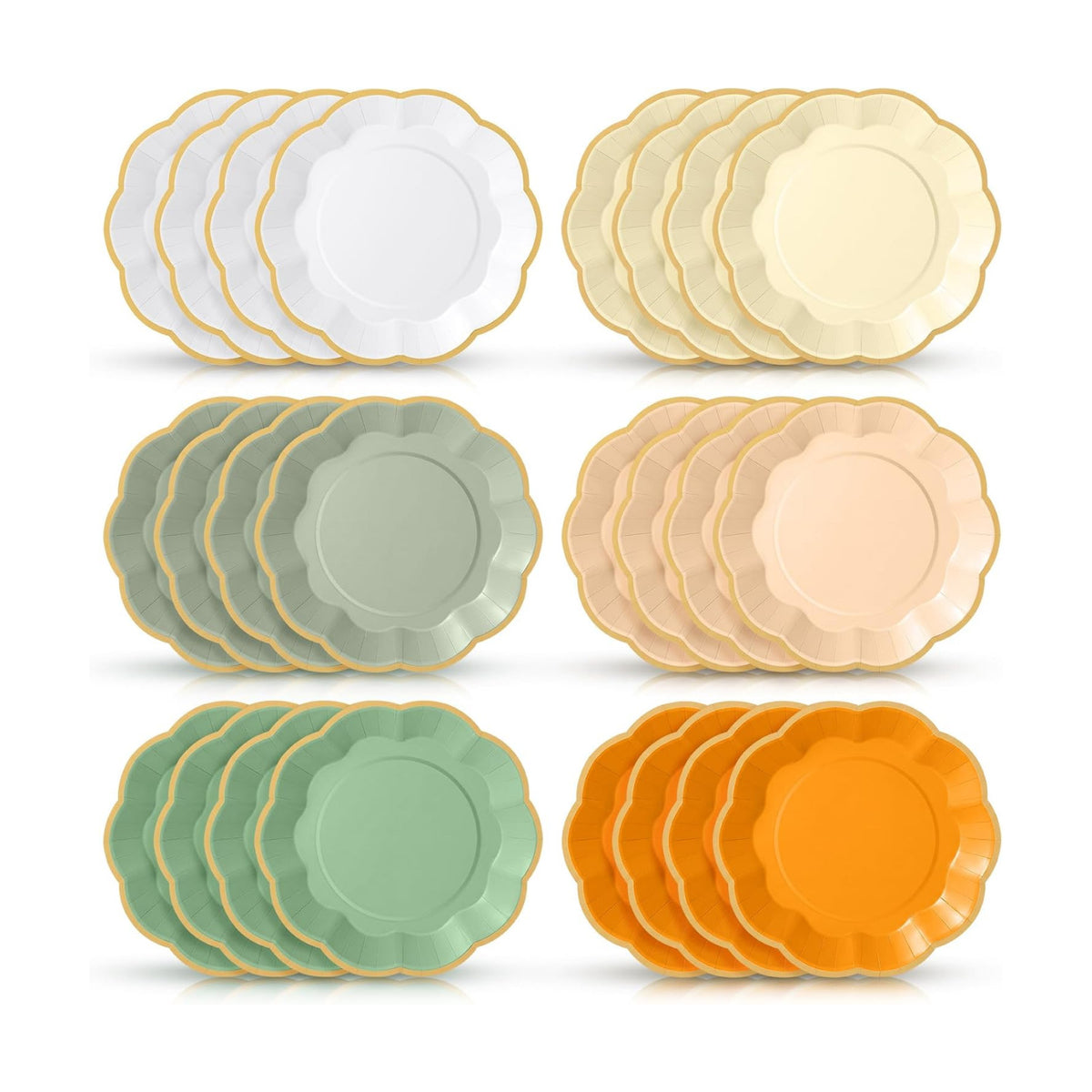 72 Pcs A Little Cutie Paper Plates 9 Inch Sage Green Orange Gradient Scalloped Paper Disposable Dinner Dessert Plates for Baby Shower Summer Birthday Wedding Bridal Party Supplies, 6 Colors