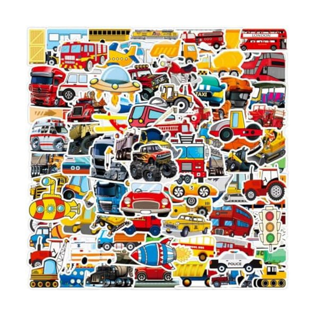 DothRayan Car Stickers for Water Bottles, 100 Pcs Transportation Vehicle Truck Stickers for Kids Boys, Vinyl Waterproof Truck Sticker for Teaching Aids for School and Home, Rewards and Gifts