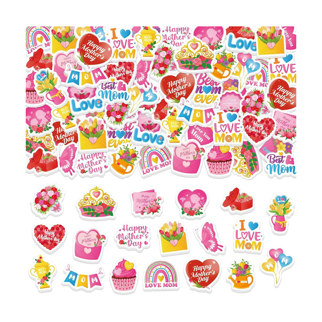 300Pcs Mother's Day Foam Stickers, Cute Hearts Flowers Mom Foam Sticker Self Adhesive Mothers Day Stickers for Mother's Day DIY Arts Crafts Party Favors School Activity Reward