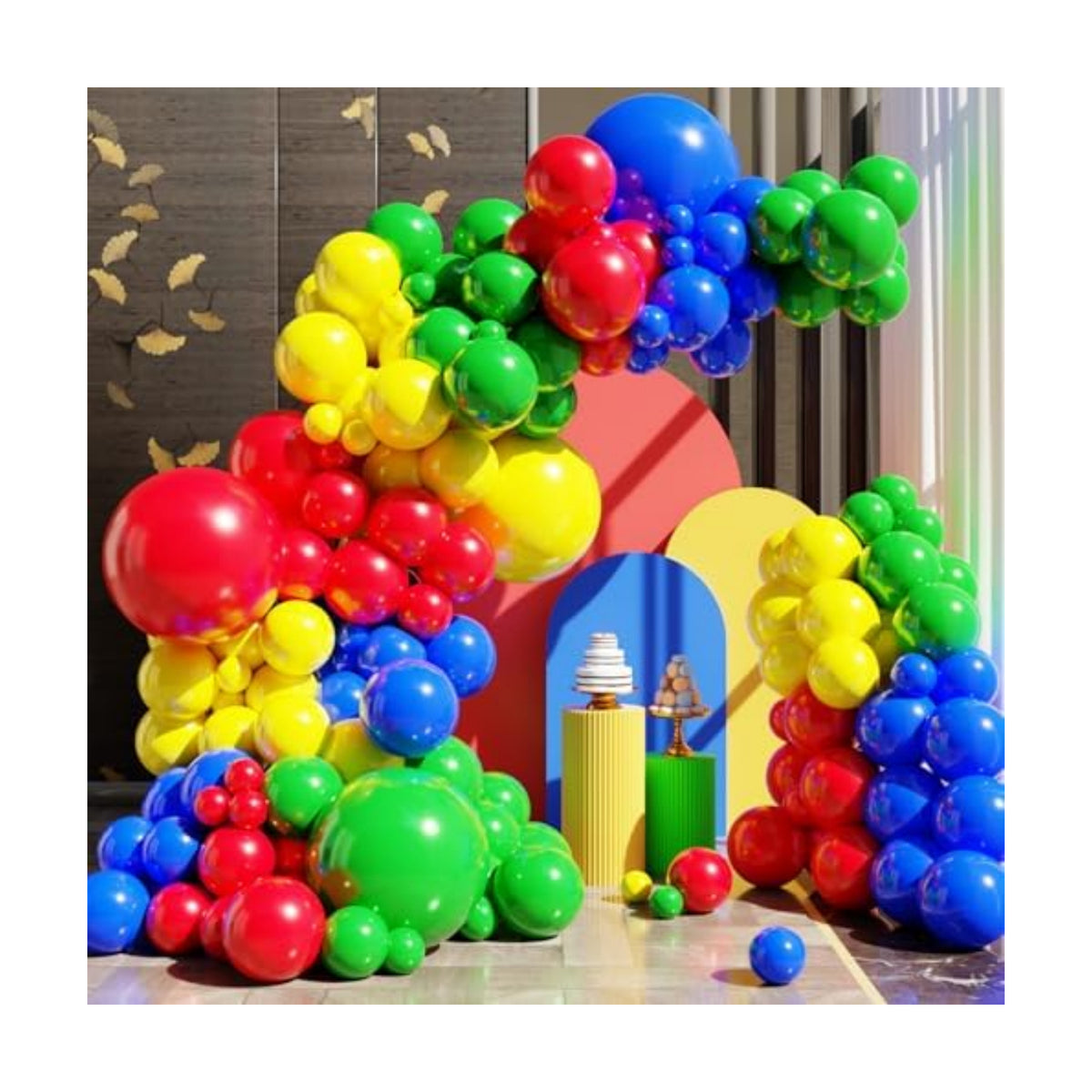 Red Yellow Blue Green Balloons Arch Kit, 131PCS Yellow Blue Red Balloons