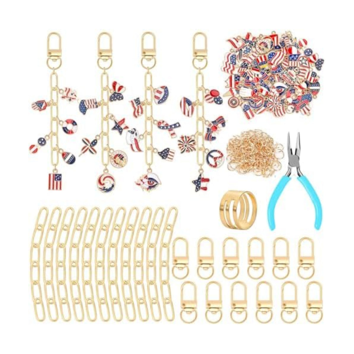 AUGSUN 189 Pcs 4th of July Keychain Making Kit Patriotic DIY Keychain Craft