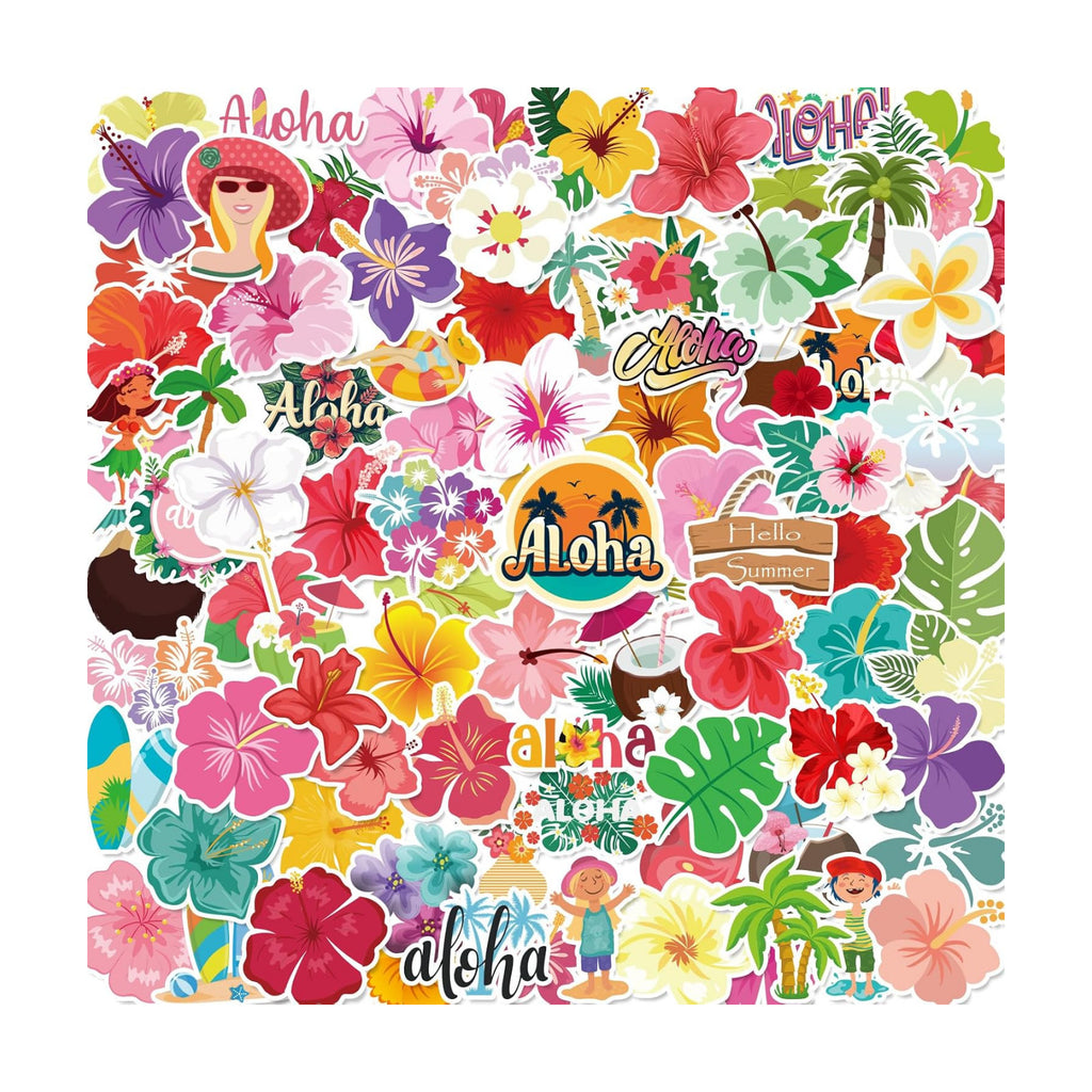 150PCS Hibiscus Flower Stickers Tropical Hawaiian Flower Vinyl Decals, Waterproof for Water Bottles Laptop Scrapbook, Luau Stickers for Kids