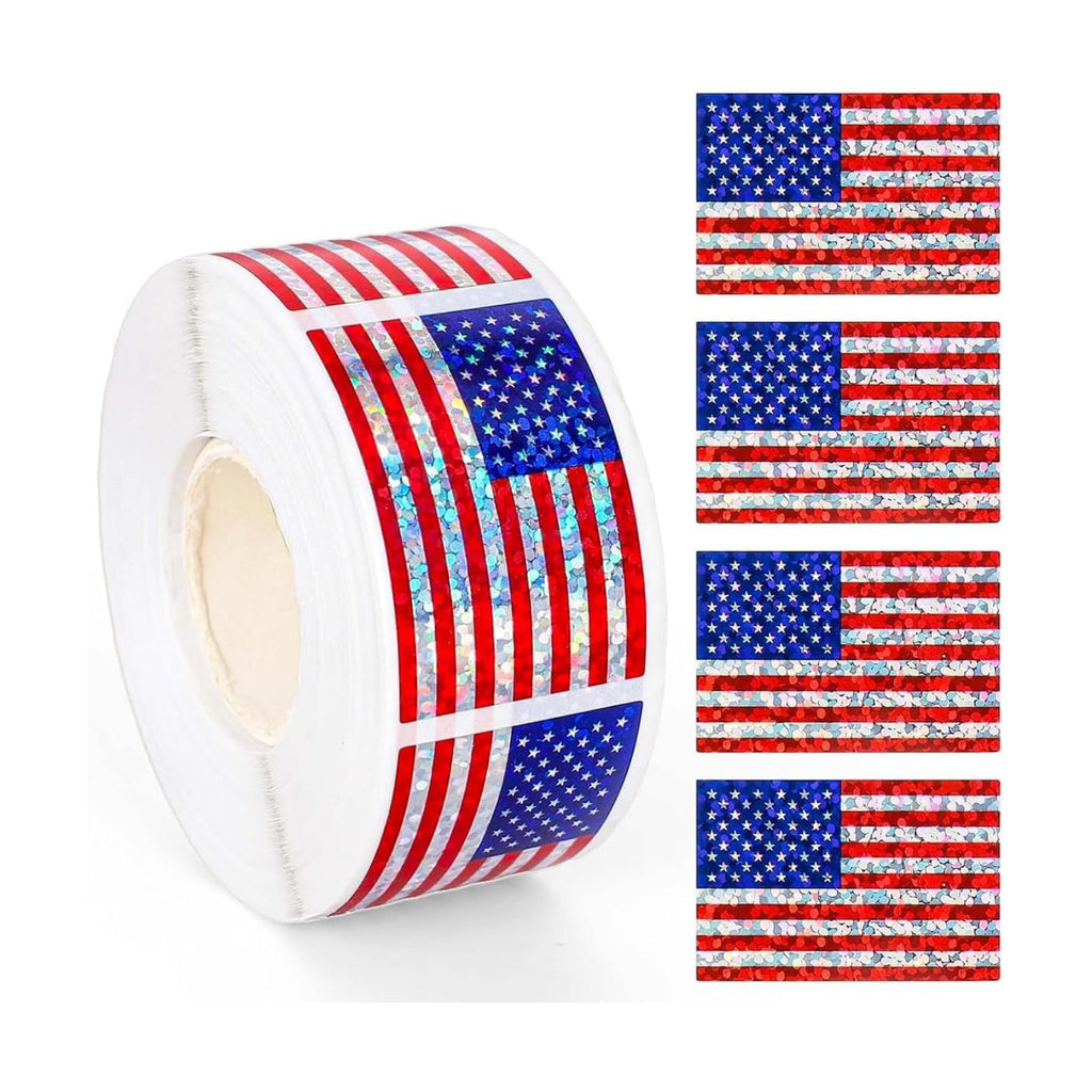 500 Pcs 4th of July Patriotic Flag Stickers 1 * 1.5In American Sticker Fourth of July Label Laser Glitter USA Stickers for Independence Day Party Supplies Envelope Scrapbook Decorations