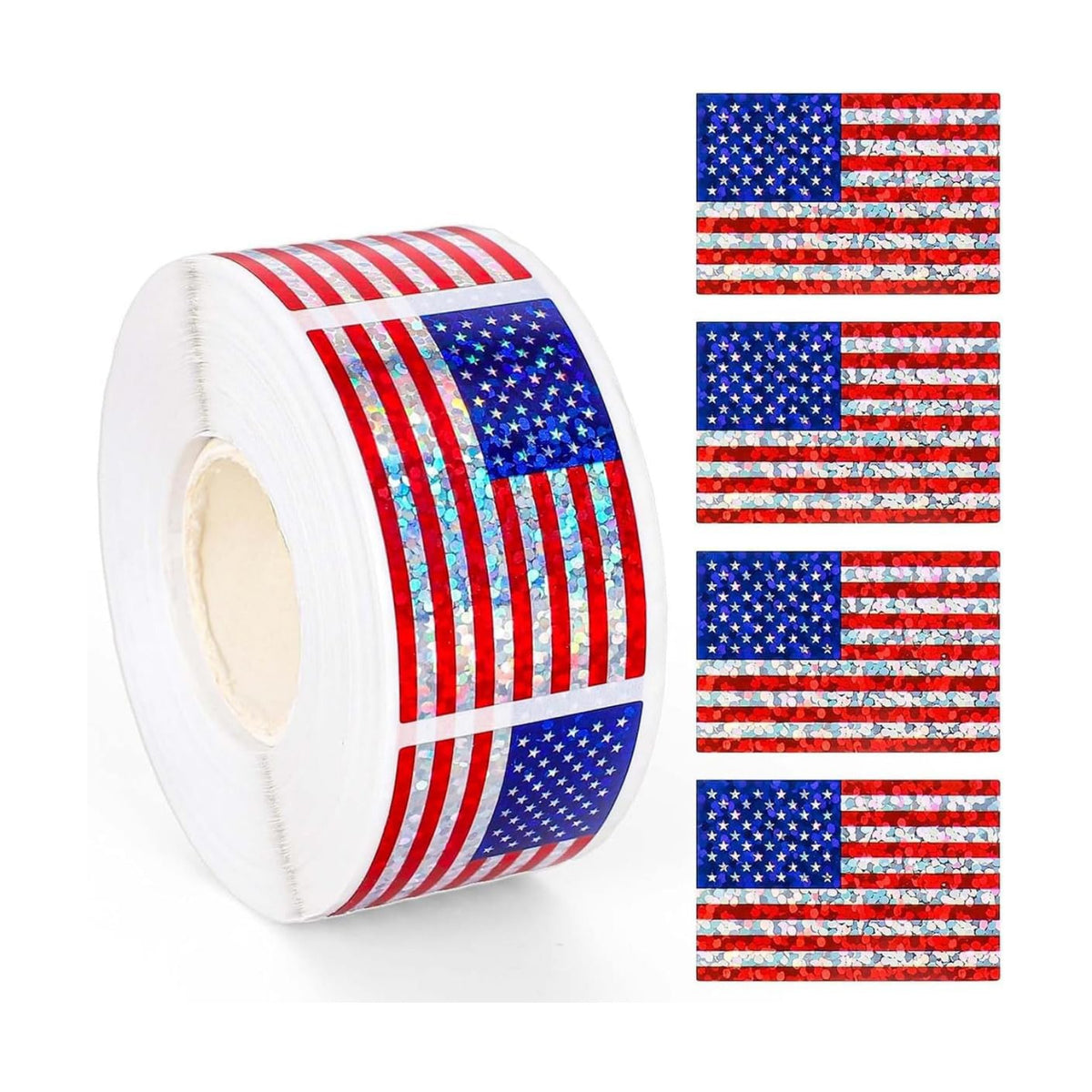 500 Pcs 4th of July Patriotic Flag Stickers 1 * 1.5In American Sticker Fourth of July Label Laser Glitter USA Stickers for Independence Day Party Supplies Envelope Scrapbook Decorations