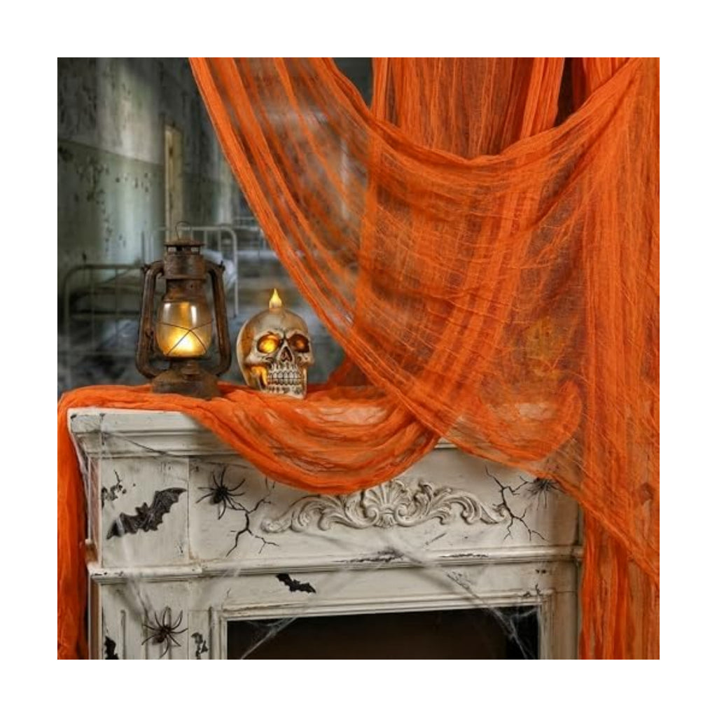 400" x 70" Halloween Orange Creepy Cloth, Fine Mesh Spooky Gauze Cloth