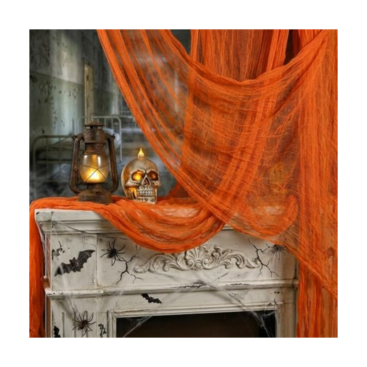 400" x 70" Halloween Orange Creepy Cloth, Fine Mesh Spooky Gauze Cloth