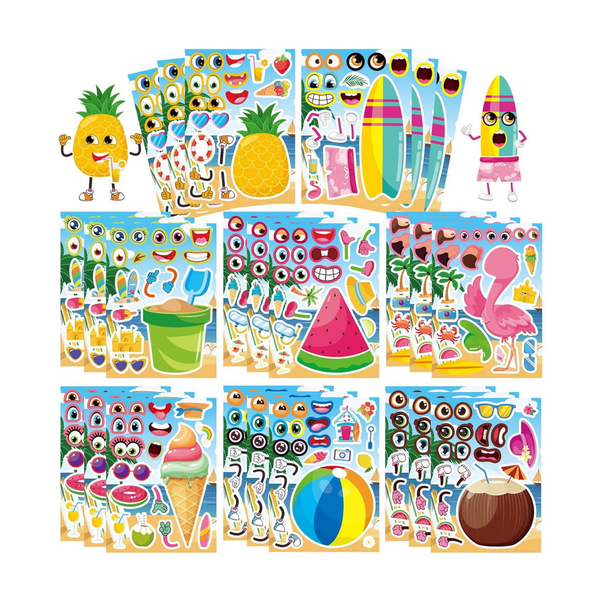 Summer Stickers, Make a Face Sticker, Hawaii Luau DIY Craft Activities