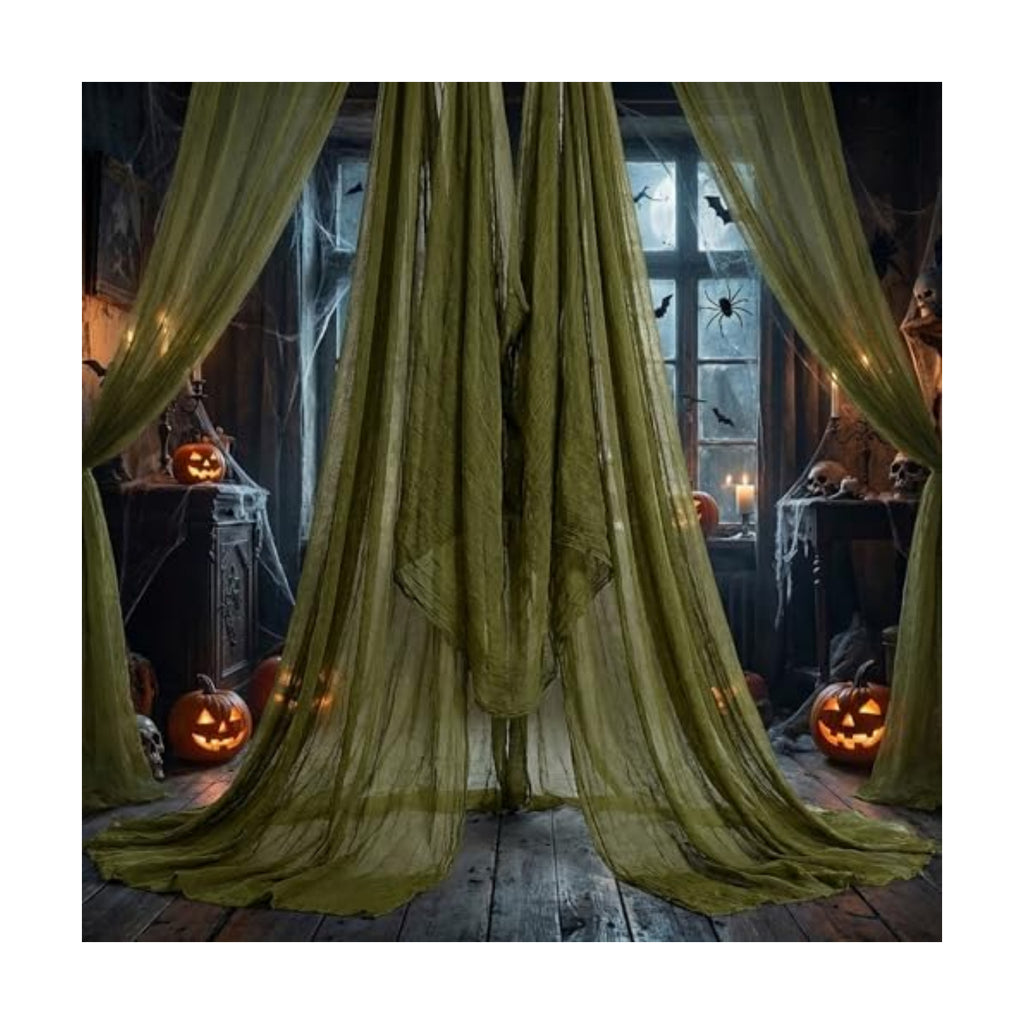 200" x 85" Halloween Dark Green Creepy Cloth, Scary Spooky Fabric Gauze