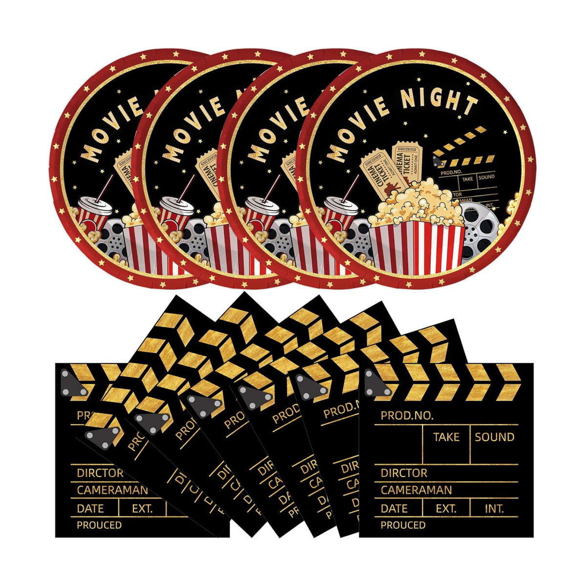 50Pcs Movie Night Plates and Napkins Party Supplies, Disposable Movie Theme Birthday Paper Plates Napkins Tableware Set for Film Action Lights Camera Popcorn Birthday Party Decorations (Movie Night)