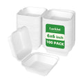 Lucklot 100 Pack 6×6 Inch White Compostable Bagasse Takeout Food Containers