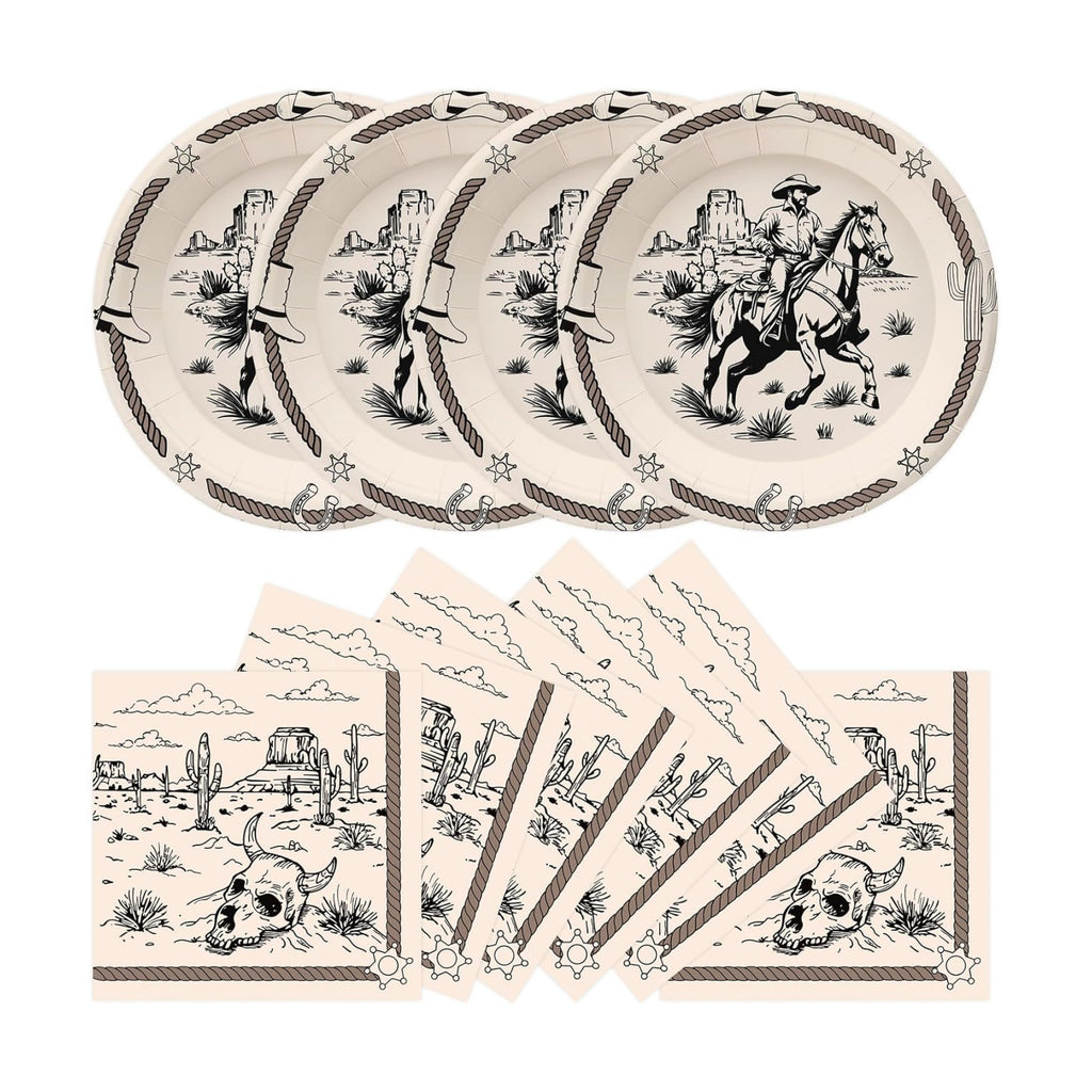 50Pcs Cowboy Plates and Napkins Supplies, Disposable Western Theme Paper Plates Napkins Wild West First Rodeo Tableware Set for Birthday Bachelorette Party Decorations (Cowboy)