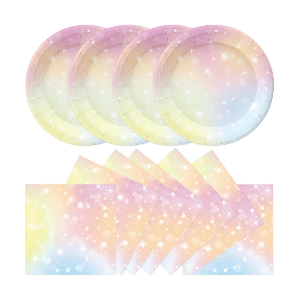 50Pcs Pastel Plates and Napkins Party Supplies, Disposable Rainbow Theme Birthday Paper Plates Napkins Tableware Set for Baby Shower Weddings Birthday Party Decorations (Pastel)