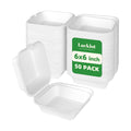 Lucklot 50 Pack 6×6 Inch White Compostable Bagasse Take Out Food Containers
