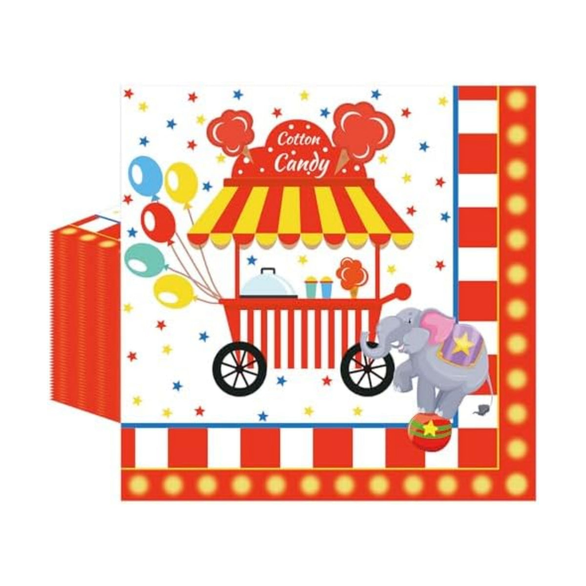 50 Pcs Carnival Paper Napkins 6.5 x 6.5 Inches, Circus Birthday Theme Disposable Luncheon Dinner Party Napkins Cocktail Napkin for Baby Shower Birthday Party Decorations (Carnival)