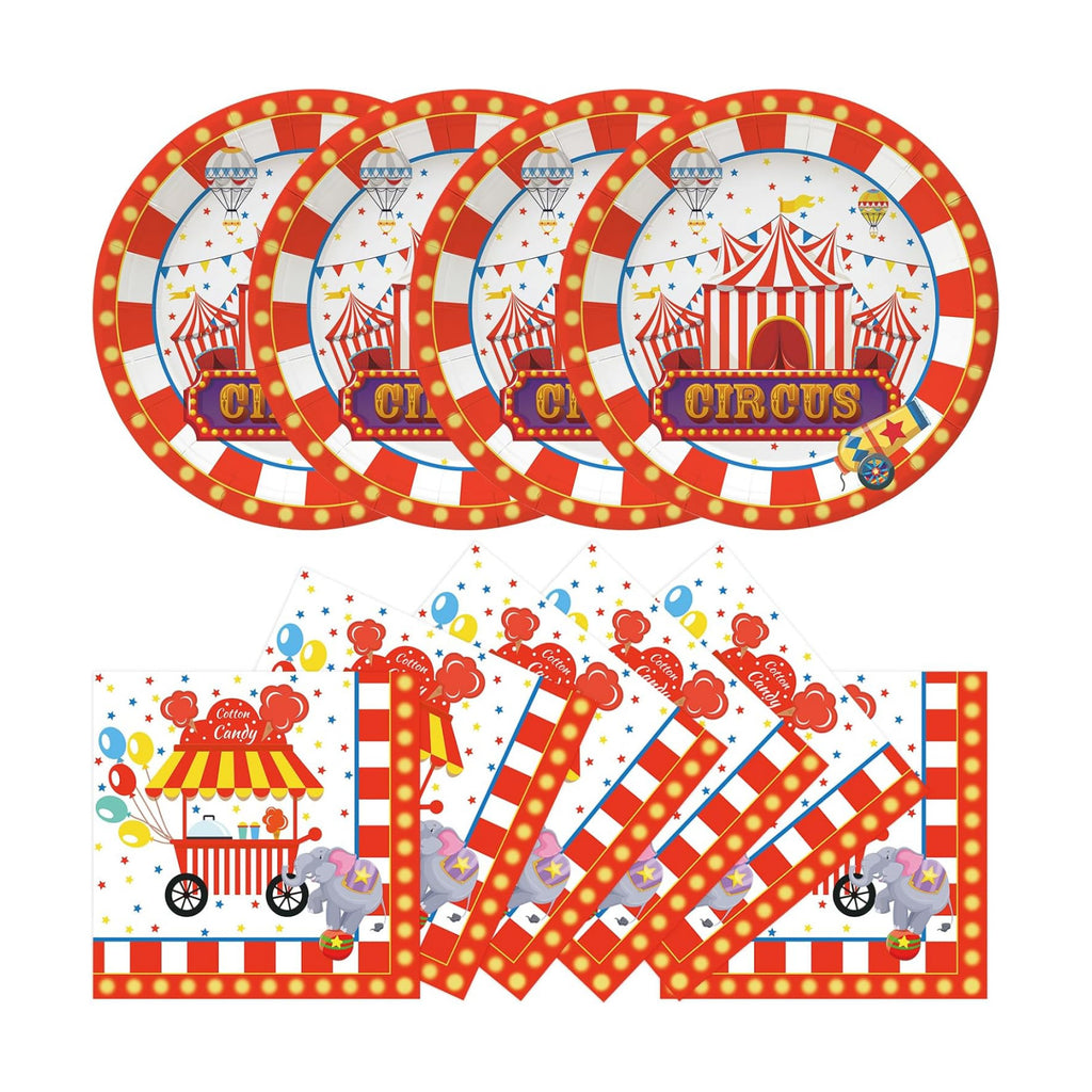 50Pcs Carnival Plates and Napkins Party Supplies, Disposable Circus Birthday Theme Paper Plates Napkins Tableware Set for Baby Shower Birthday Party Decorations (Carnival)
