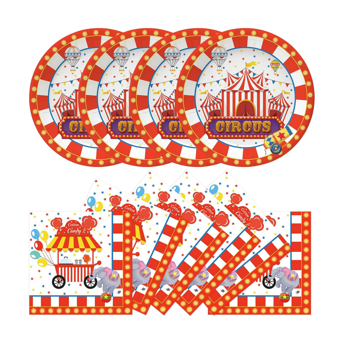 50Pcs Carnival Plates and Napkins Party Supplies, Disposable Circus Birthday Theme Paper Plates Napkins Tableware Set for Baby Shower Birthday Party Decorations (Carnival)