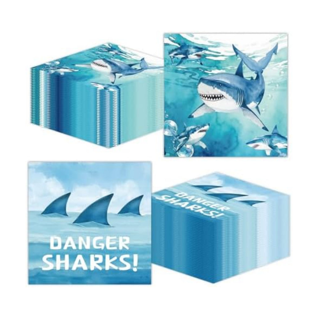 50 Pcs Shark Paper Napkins 6.5 x 6.5 Inches, Ocean Shark Theme Disposable Luncheon Dinner Party Napkins Cocktail Napkin for Under The Sea Party Decorations (Shark)