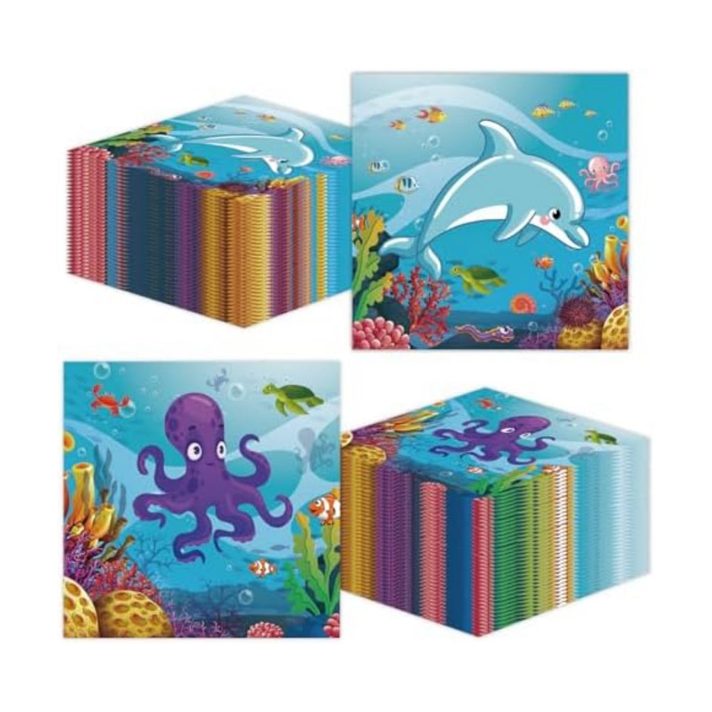 50 Pcs Under the Sea Paper Napkins 6.5 x 6.5 Inches, Ocean Theme Disposable Luncheon Dinner Party Napkins Cocktail Napkin for Sea Animal Party Decorations (Under the Sea)
