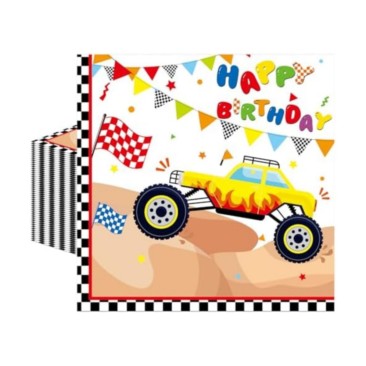 50 Pcs Monster Truck Paper Napkins 6.5 x 6.5 Inches, Racing Car Theme Disposable Luncheon Dinner Party Napkins Cocktail Napkin for Monster Truck Birthday Party Decorations (Truck)