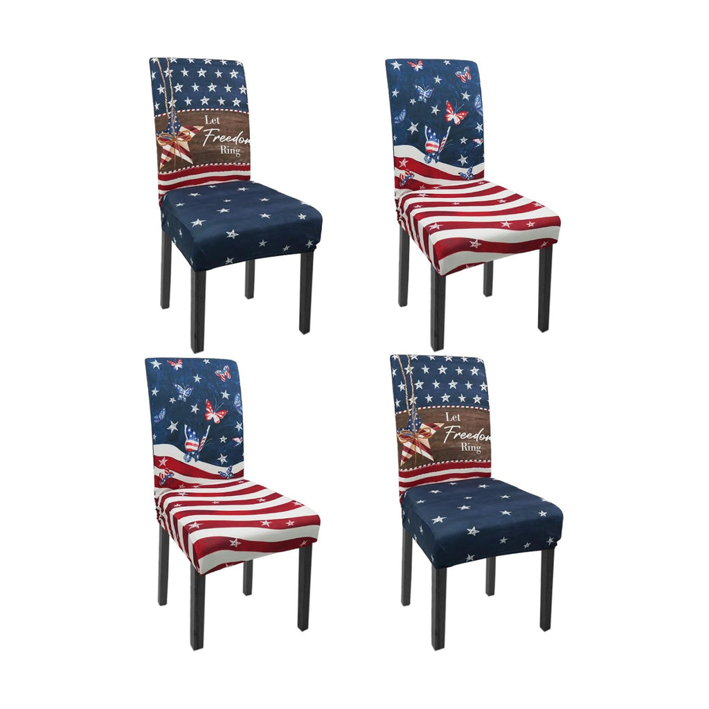 4th of July Chair Covers Set of 4 Flag Butterfly Stars Parsons Slipcovers