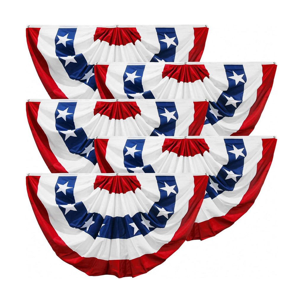 HOOSUN 5 Pack Flag Bunting for Outside,Patriotic 4th of July Decorations,2x4 FT Patriotic Bunting Flags Memorial Day Decor,Red White and Blue Pleated Fan Flag,Flags Banners for Porch