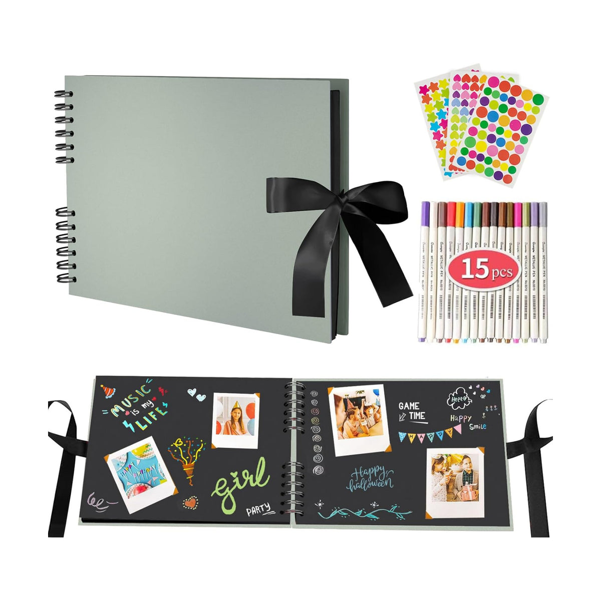 EVNEED 11.5 x 8.5 Inch Scrapbook Photo Album,Wedding Guest Book Anniversary Memory Scrapbooking,Wedding Photo Album with DIY Accessories Kit for Craft Paper DIY,80 Pages (40 Sheets),Green
