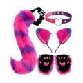 Cat Ears and Tail,Wolf Fox Ears Long Tail and Bell Lace Choker Set for Halloween,Animal Cosplay Party Costume
