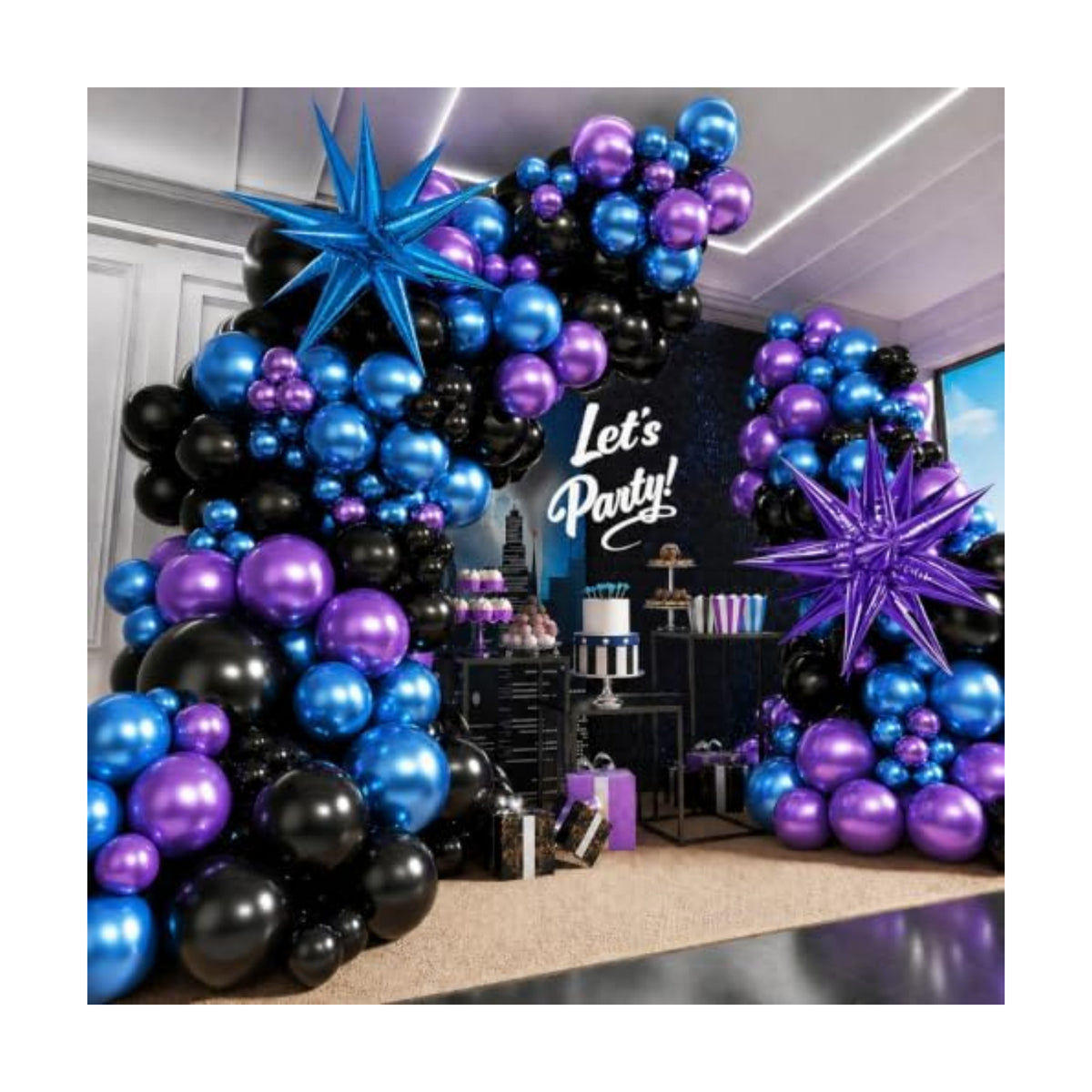 Black Purple Blue Balloon Arch Garland Kit Metallic Latex Foil Balloons