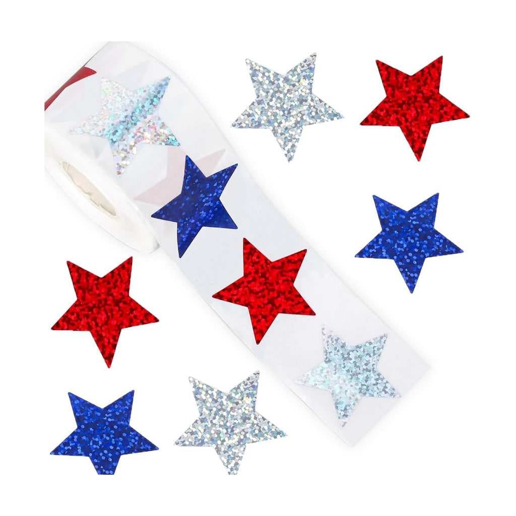 500 Pcs 4th of July Stickers 1In American Patriotic Sticker Fourth of July Label Red White and Blue Laser Glitter Star Sticker for Independence Day Memorial Day Invelope Card Vote Stickers