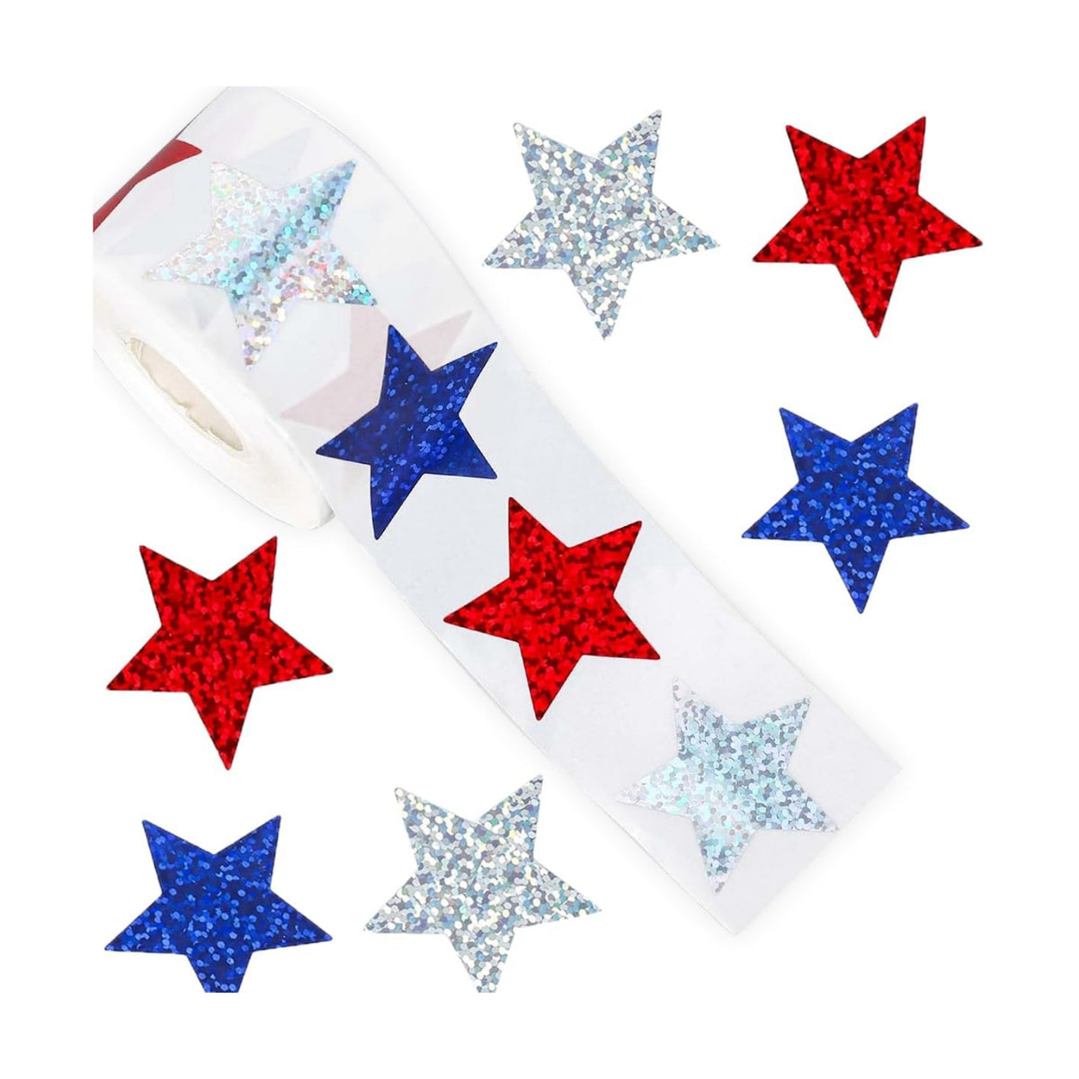 500 Pcs 4th of July Stickers 1In American Patriotic Sticker Fourth of July Label Red White and Blue Laser Glitter Star Sticker for Independence Day Memorial Day Invelope Card Vote Stickers