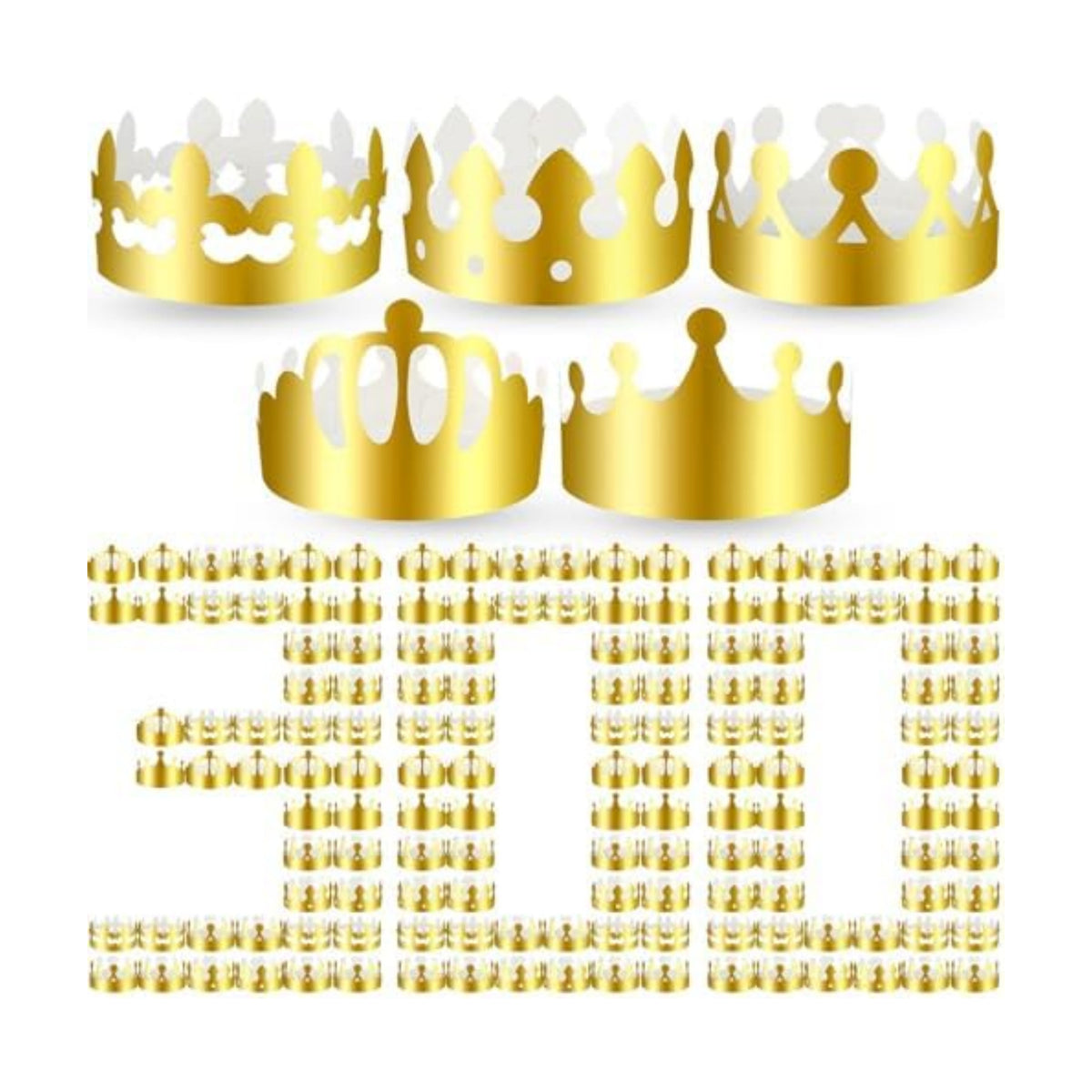 Crtiin 300 Pcs Gold Paper Crowns Bulk for Adult Kids Party, Stylish Style