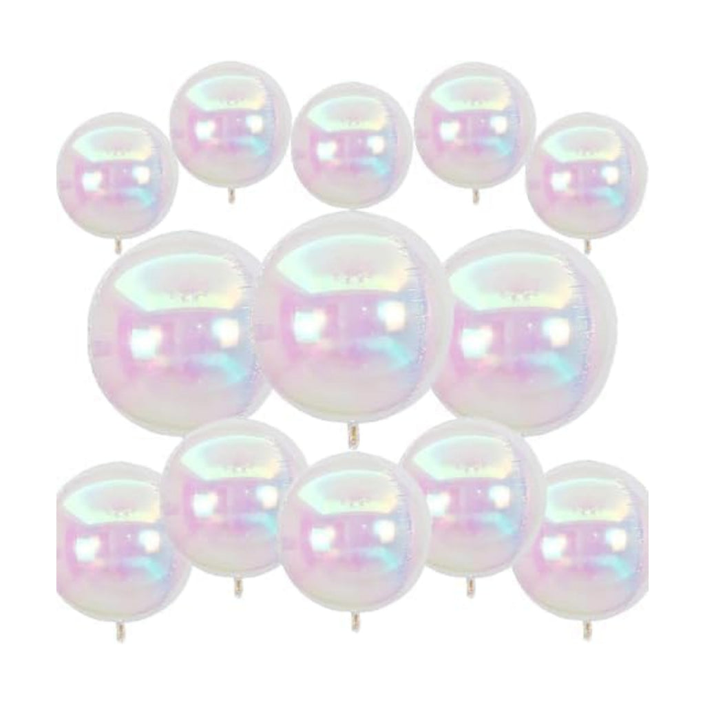 12Pcs Iridescent Round Foil Balloons, 4D Holographic Clear Ball Balloons