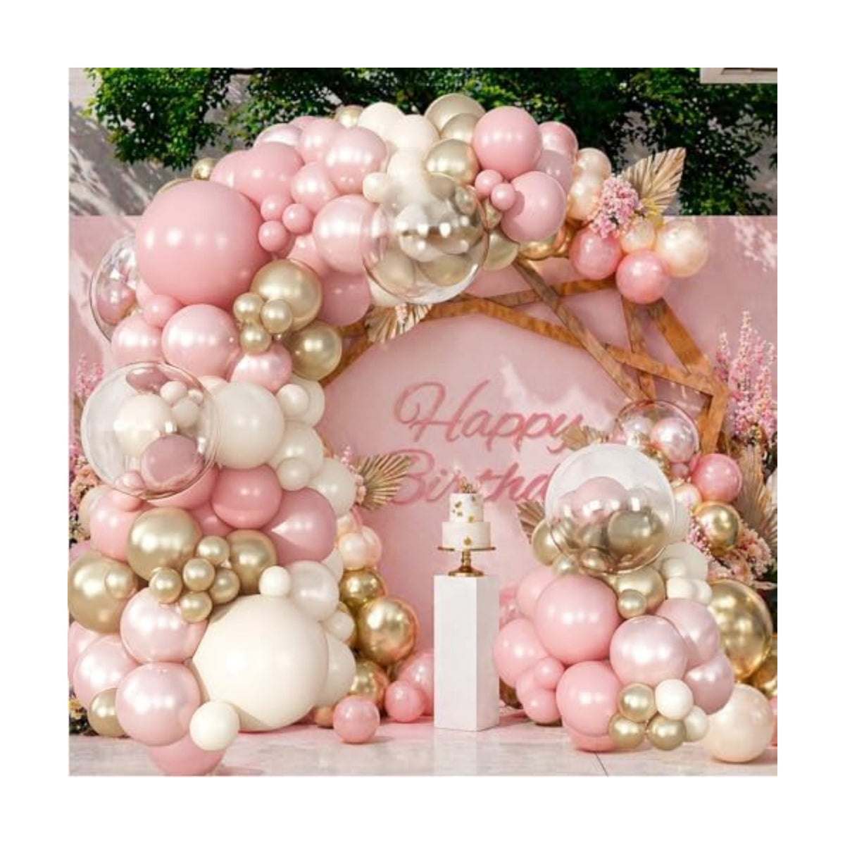 Dusty Pink Balloon Garland Arch Kit Double Stuffed Pearl White Gold